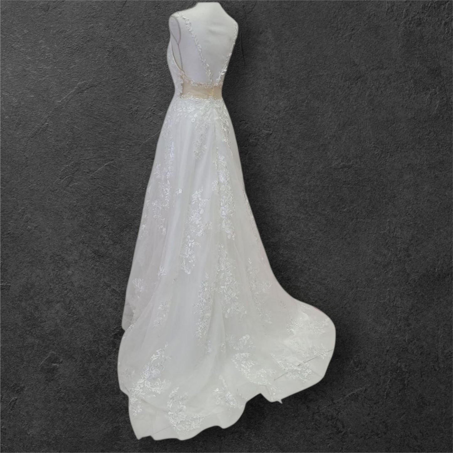 A Line Wedding Dress with Train and Long Straps with Low Back
