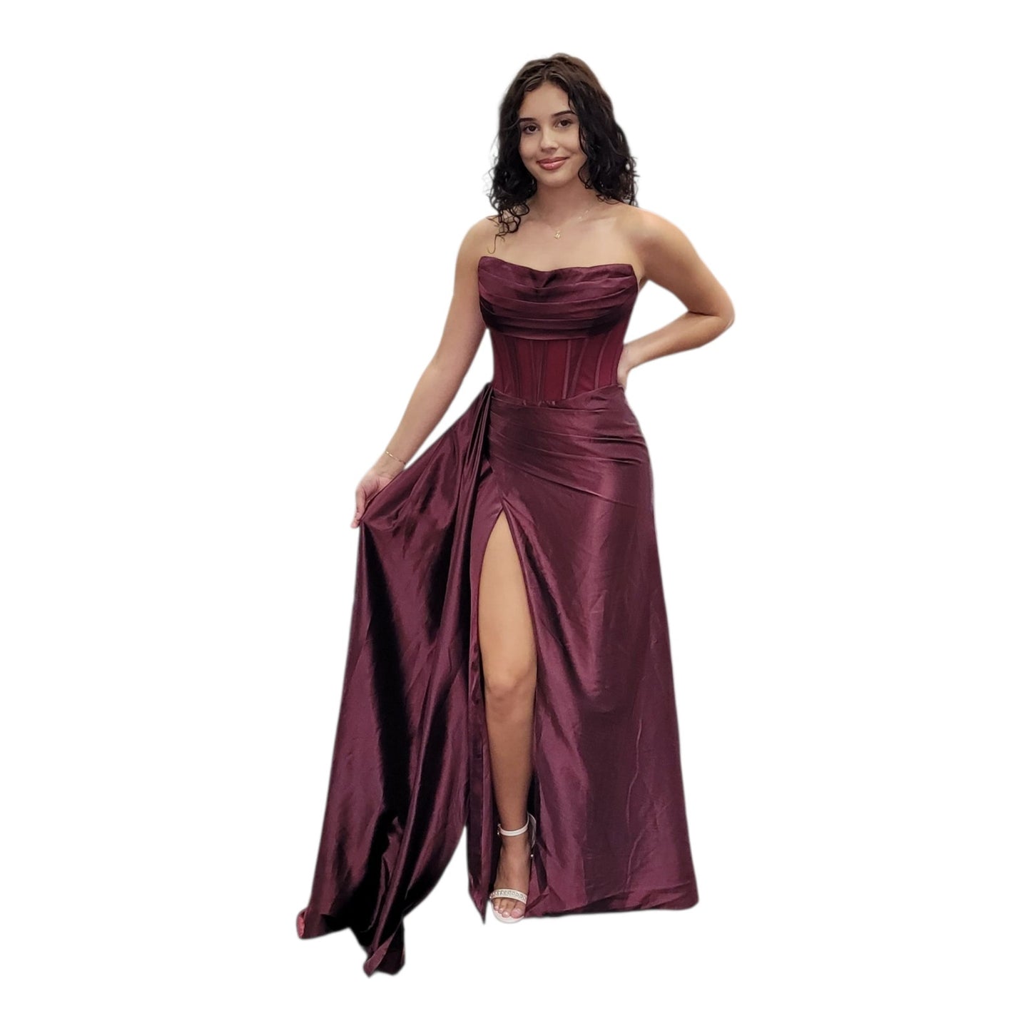 Strapless Silky Gown Burgundy Size 6 Medium