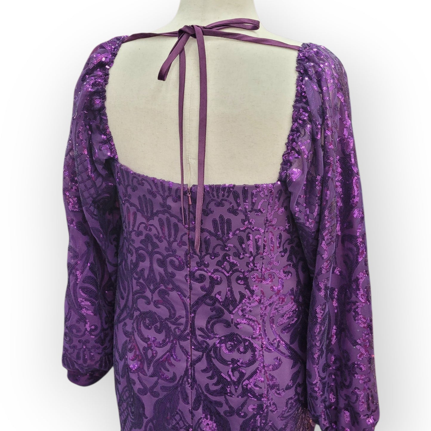 Long Sleeved Fitted Purple Sequin Dress