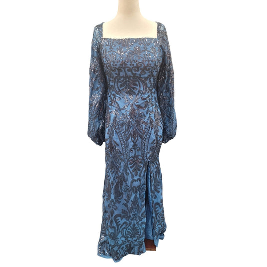 Long Sleeved Patterned Sequin Gown