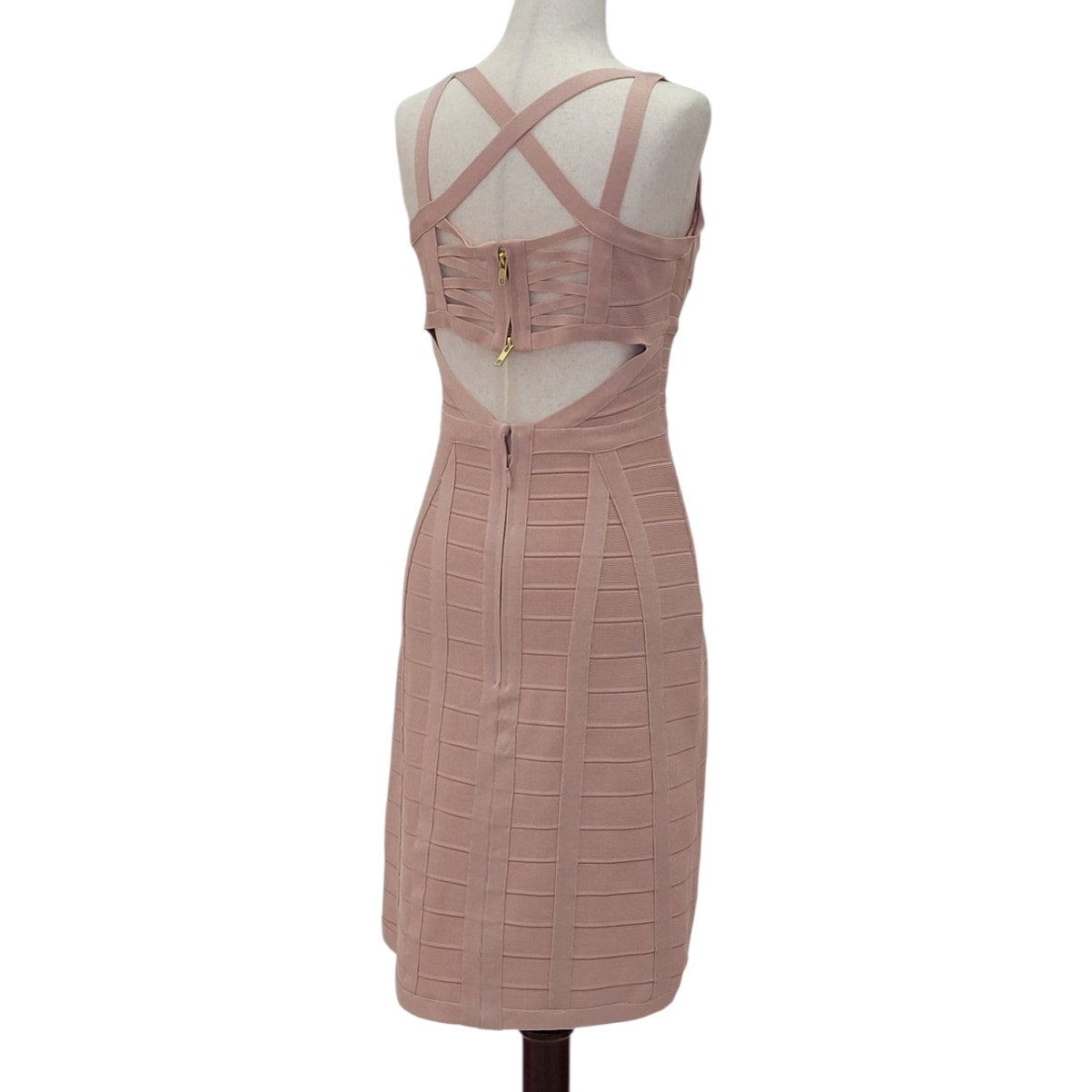 Dusty Pink Cocktail Dress with Strappy Neckline and Back