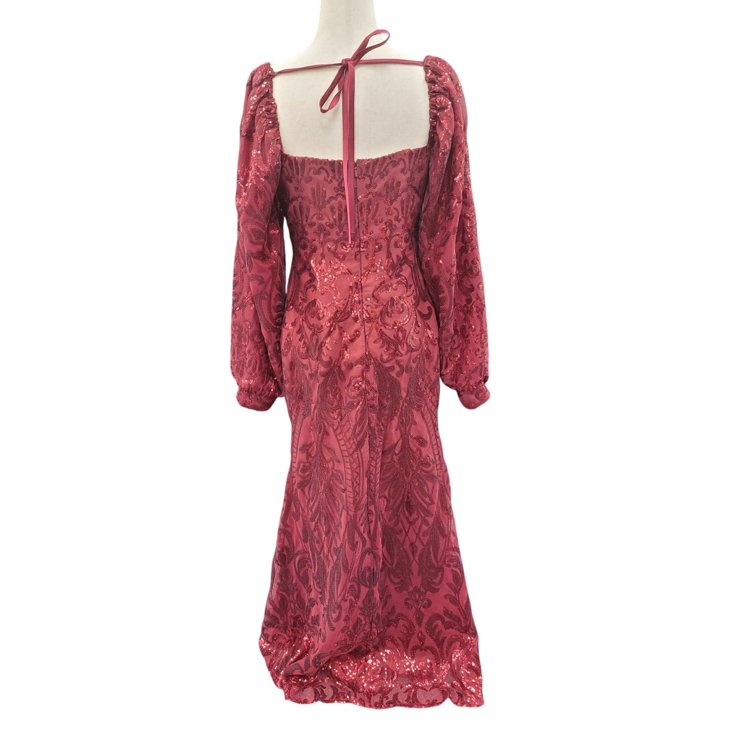 Long Sleeved Patterned Sequin Gown