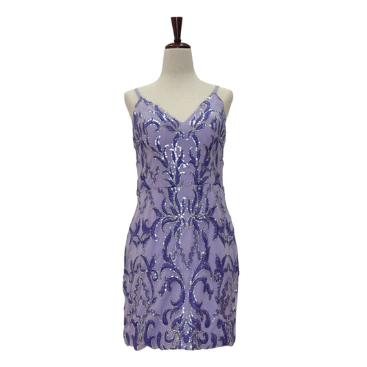 Women's Short Purple Sequin Patterned Dress