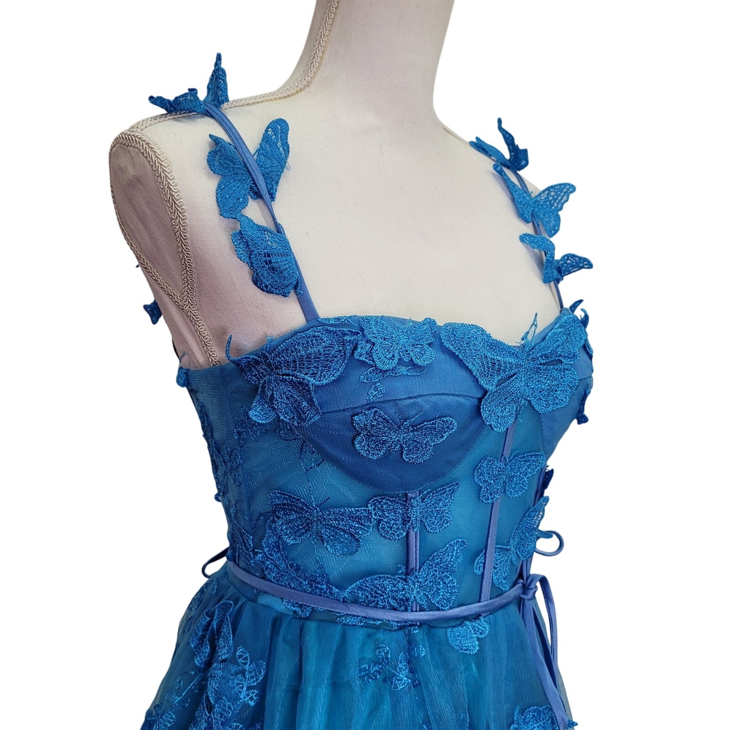 Women's Bright Blue Butterfly Dress with Corset Back