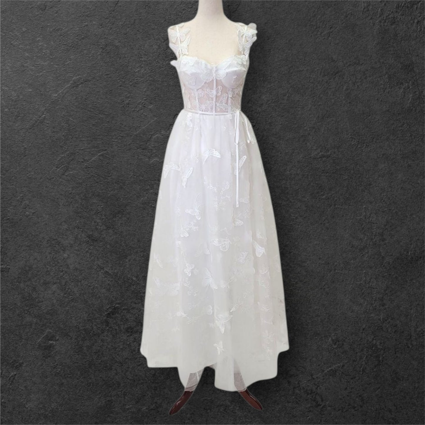 Butterfly Wedding Dress with Sheer Bodice and Corset Back