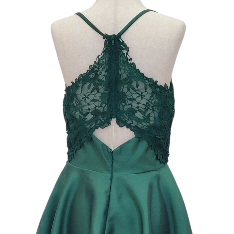 Emerald Green Cocktail Dress with Lace Back and Cutout