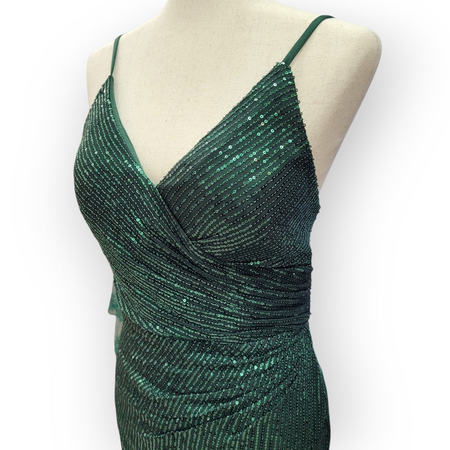 Strappy Evergreen Sequin Gown with Corset Back