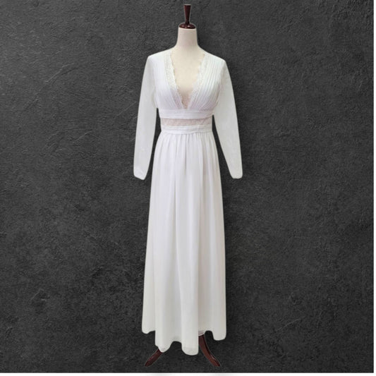 Boho Column Wedding Dress with Semi Sheer Midsection Band