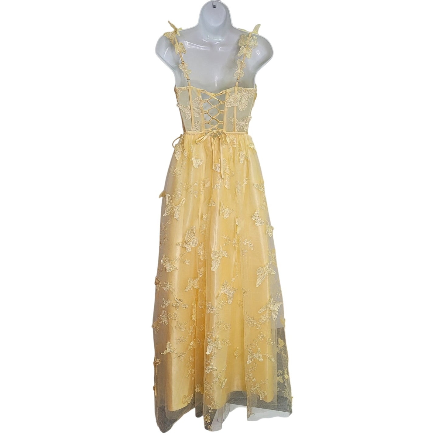 Women's Yellow Butterfly Dress with Corset Back