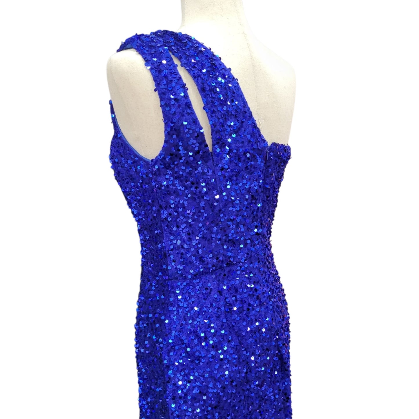 One Shoulder Cutout Sequin Gown with Train