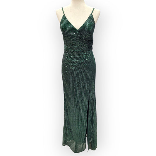 Strappy Evergreen Sequin Gown with Corset Back