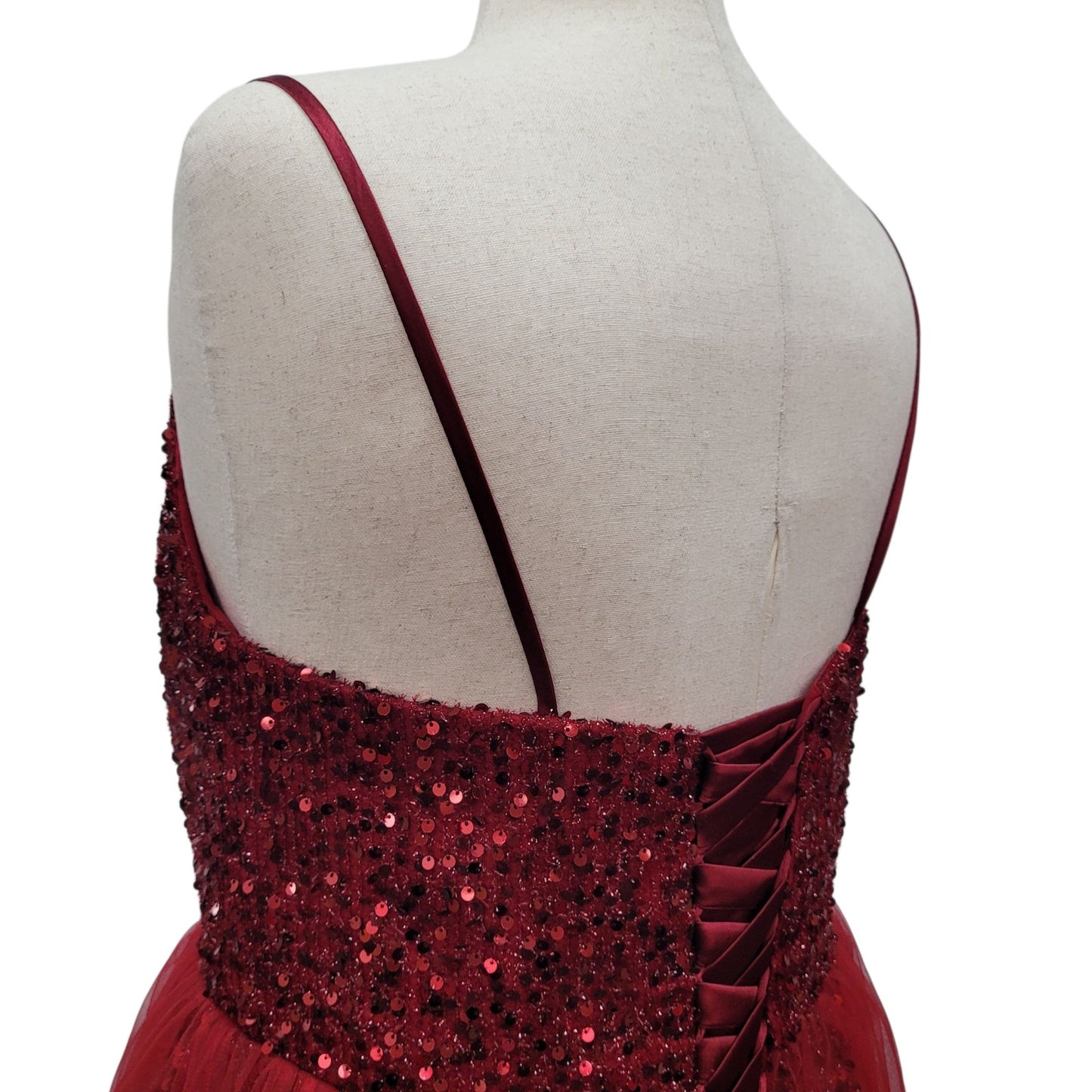 Red Short Cocktail Dress Sequin Top Tulle Skirt Size 18 XL