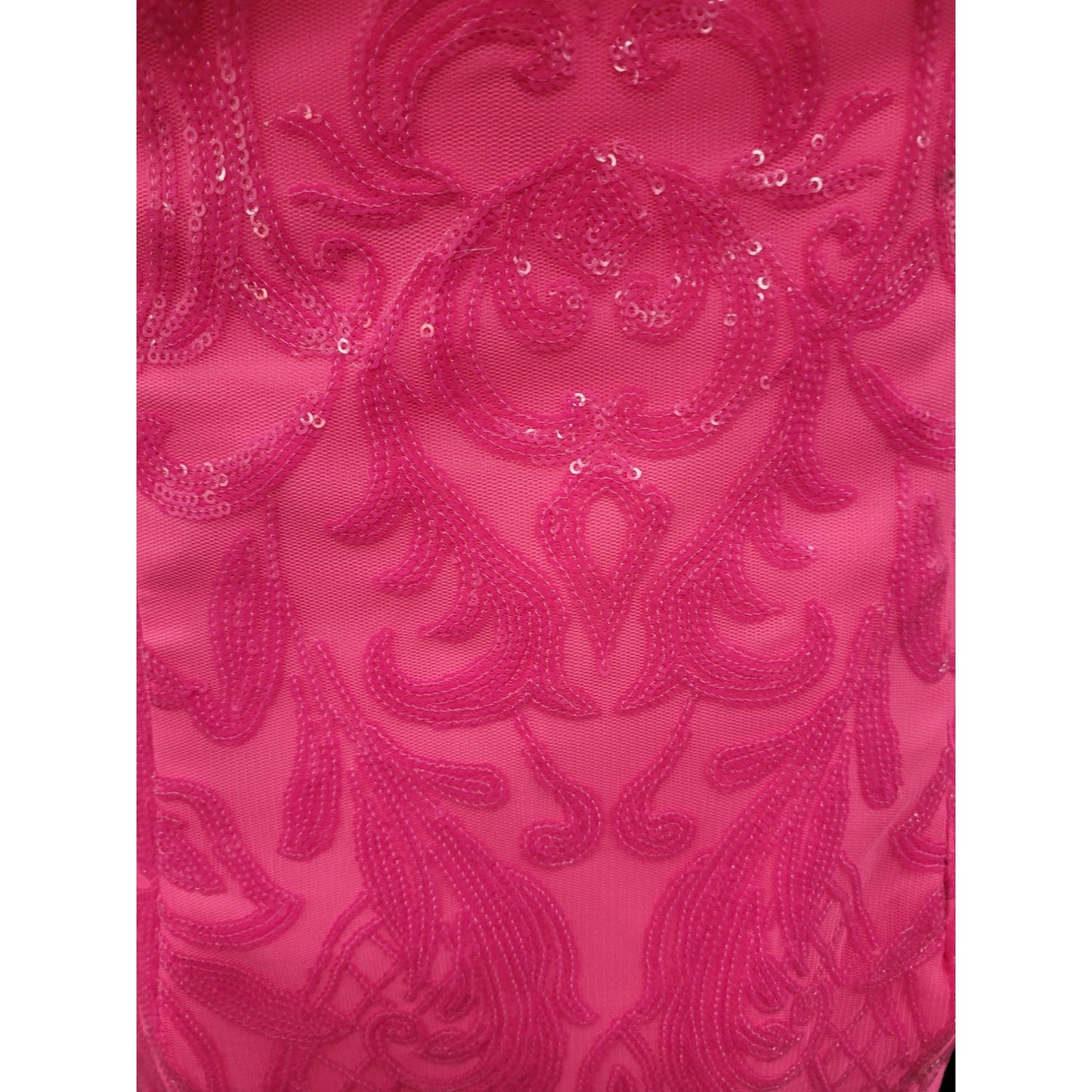 Long Sleeved Patterned Sequin Gown Size 16 Hot Pink
