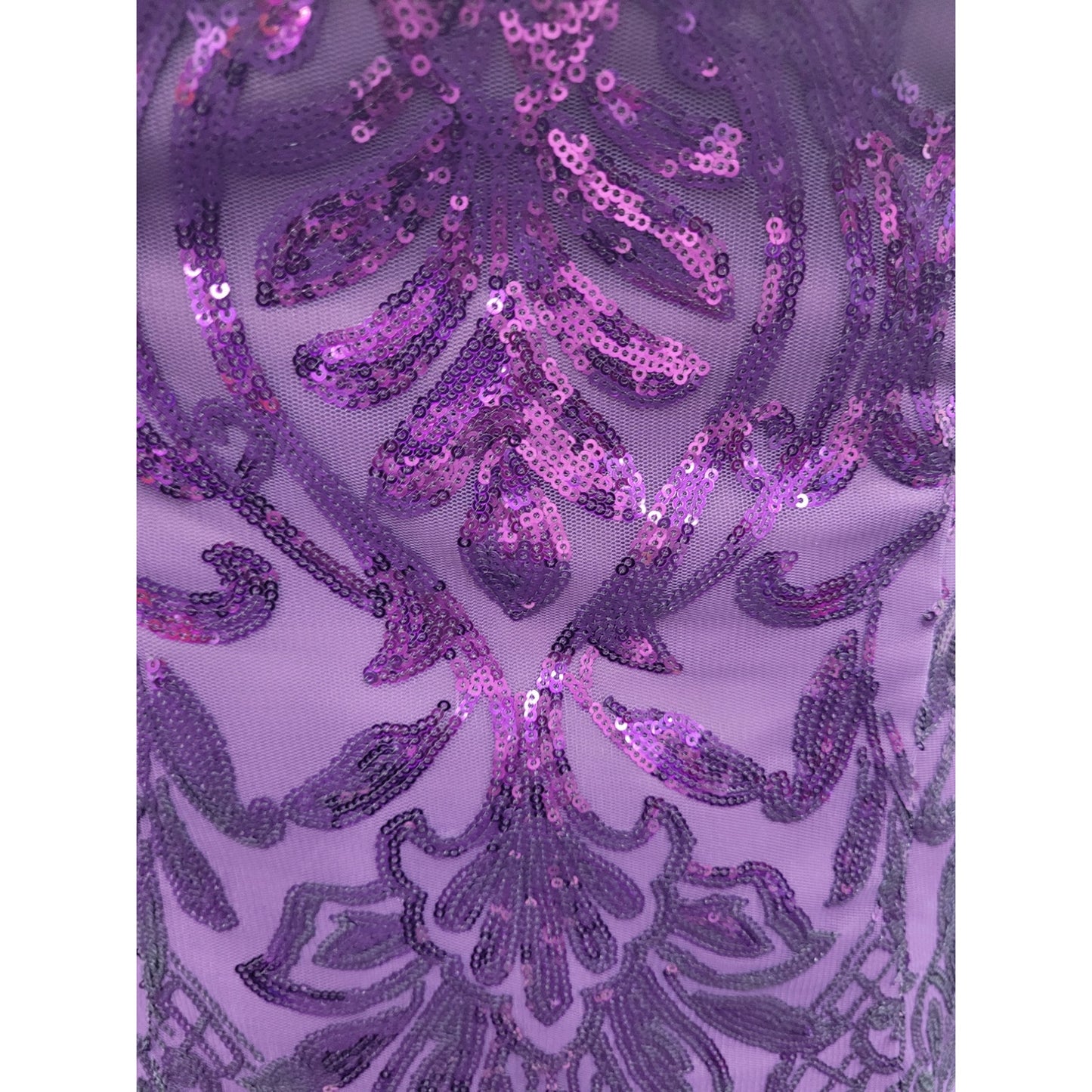 Long Sleeved Patterned Sequin Gown in Purple