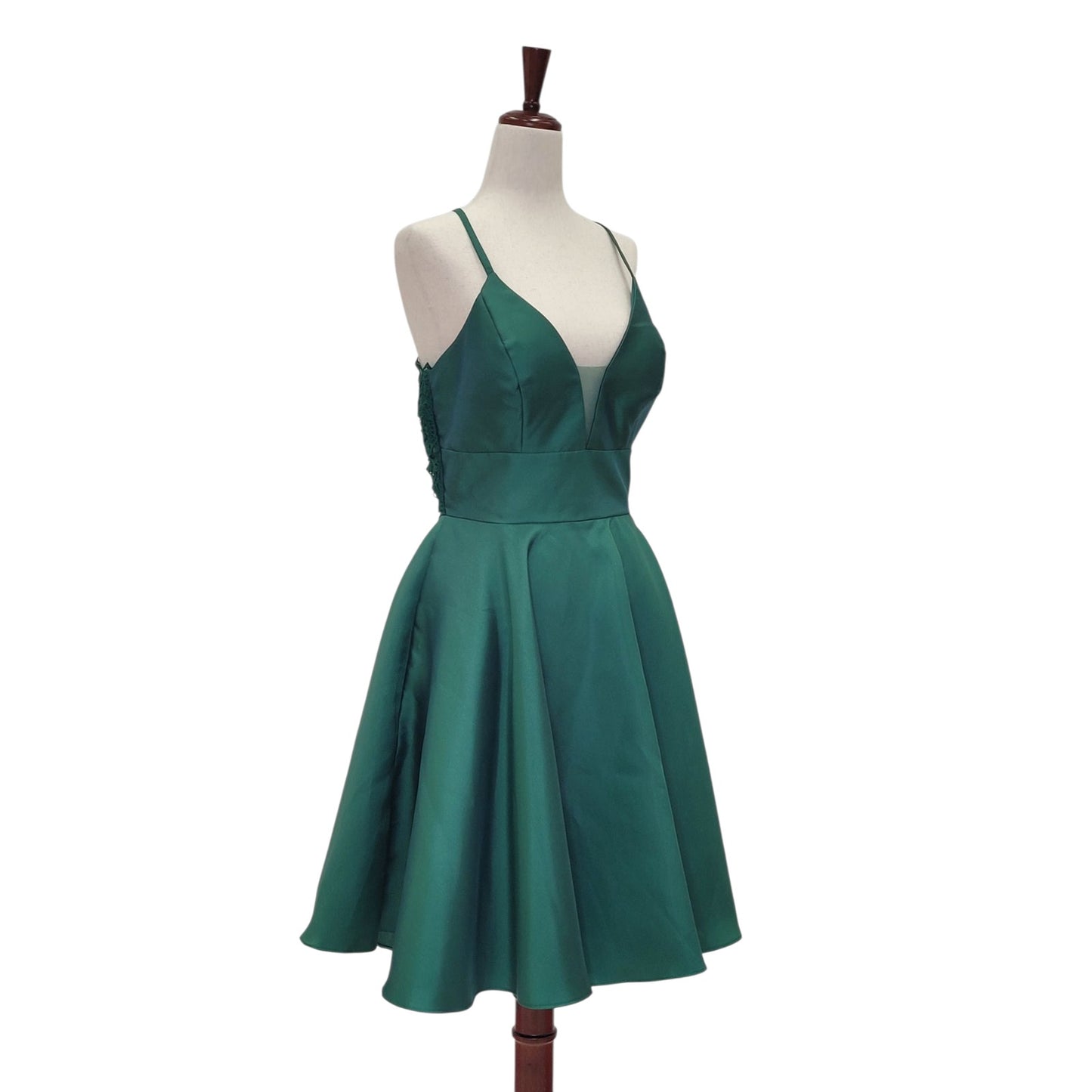 Emerald Green Cocktail Dress with Lace Back and Cutout