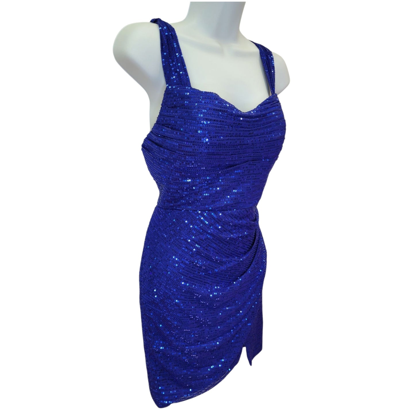 Women's Short Royal Blue Sequin Dress with Tie Back