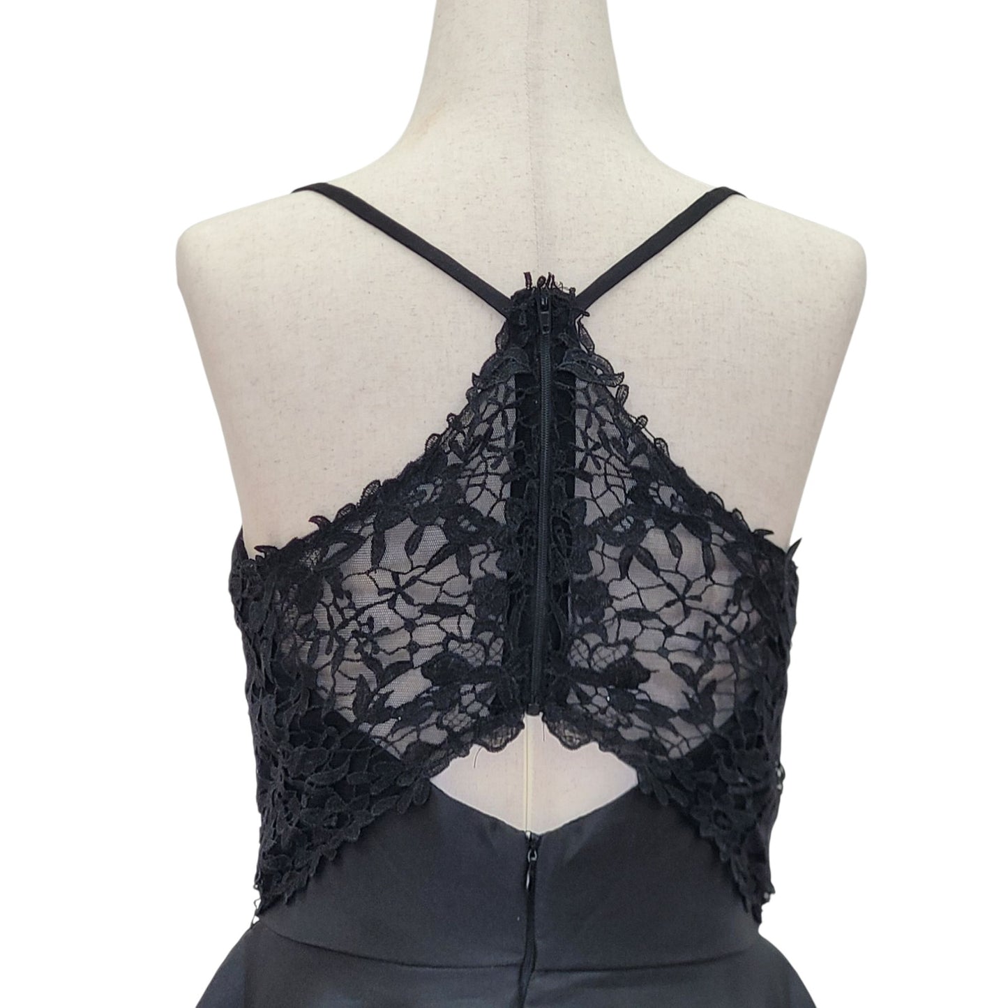 Black Cocktail Dress with Lace Back and Cutout