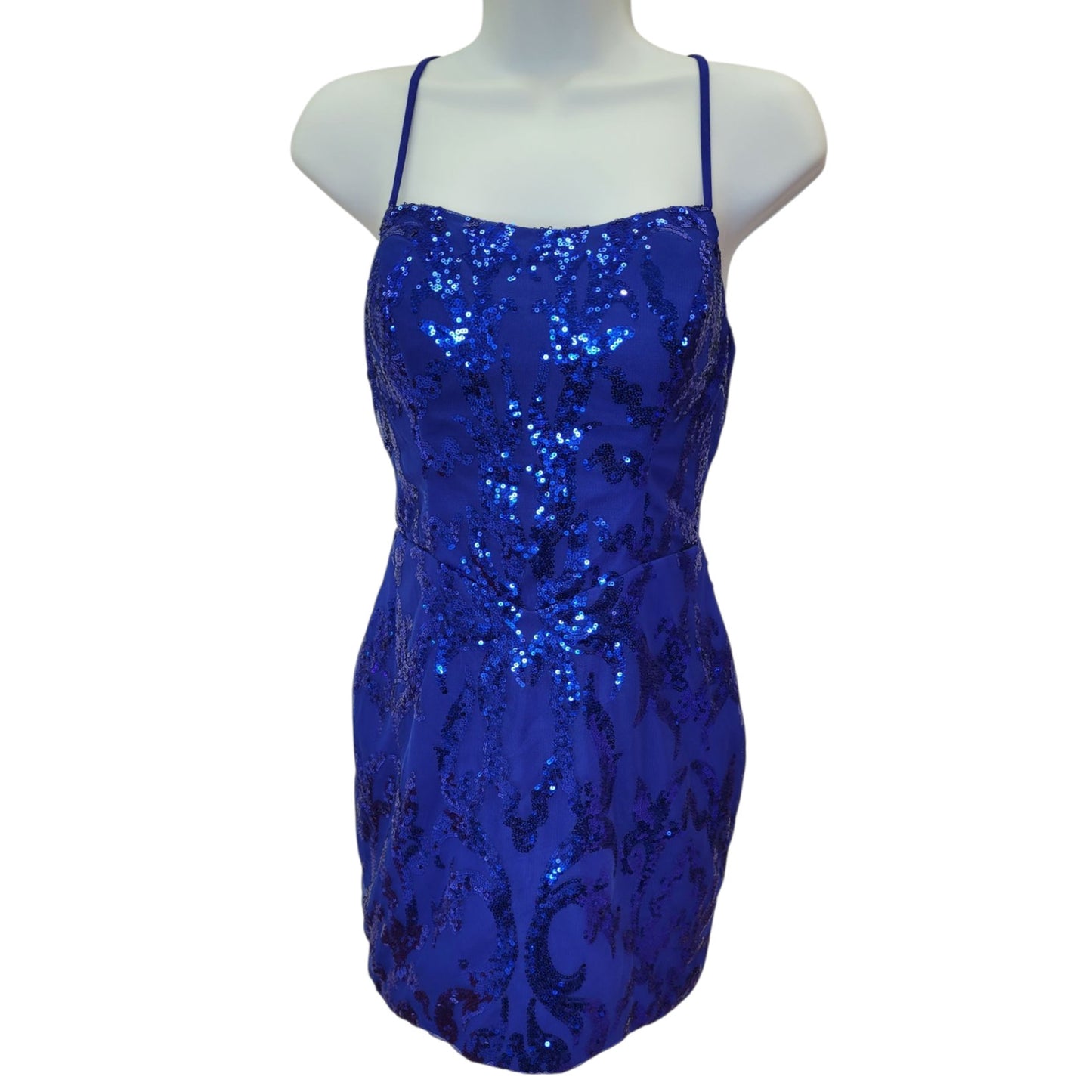 Women's Short Patterned Sequin Dress in Royal Blue