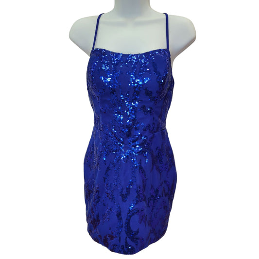 Women's Short Patterned Sequin Dress in Royal Blue
