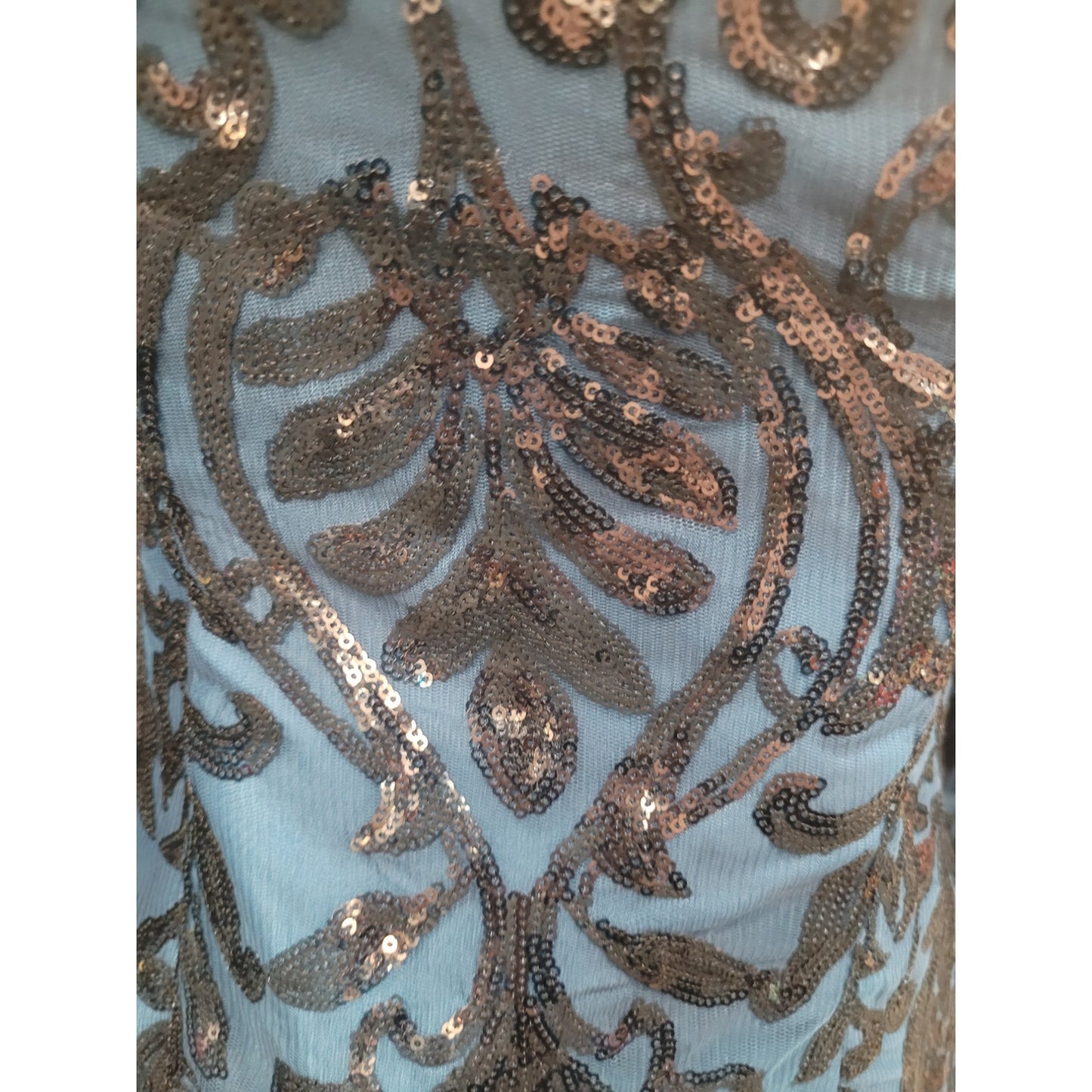 Long Sleeved Patterned Sequin Gown