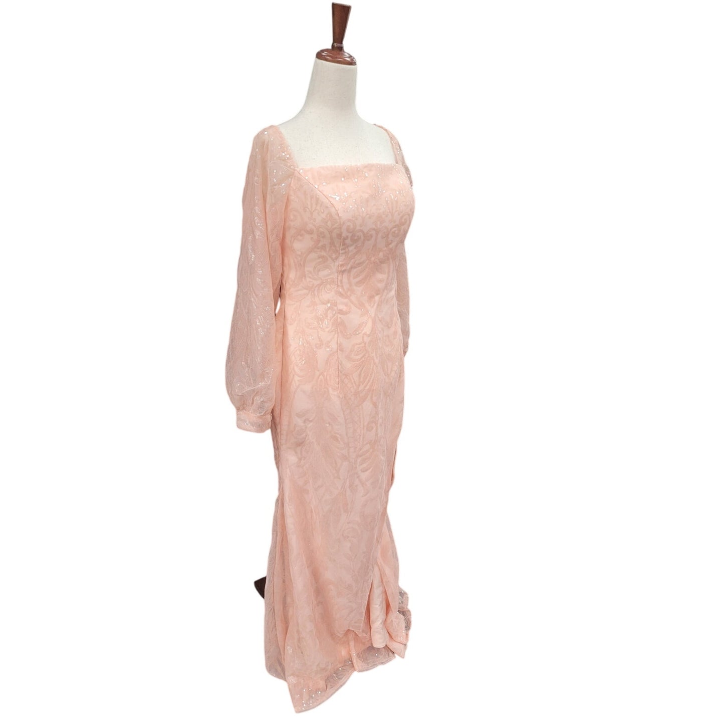 Long Sleeved Patterned Sequin Gown