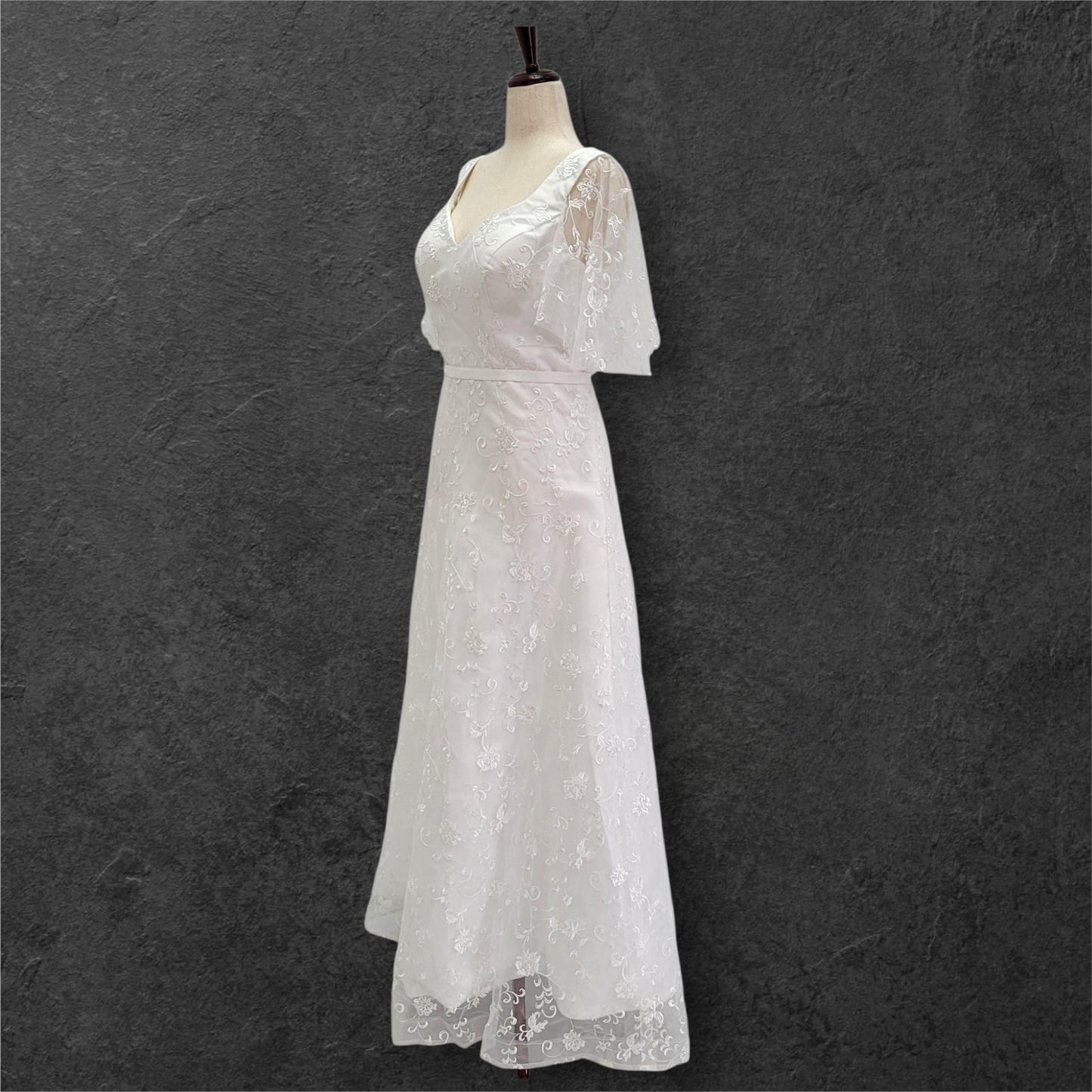 A Line Wedding Dress with Trumpet Sleeves and V Back