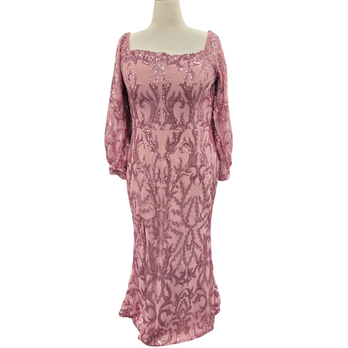Long Sleeved Patterned Sequin Gown Size 18