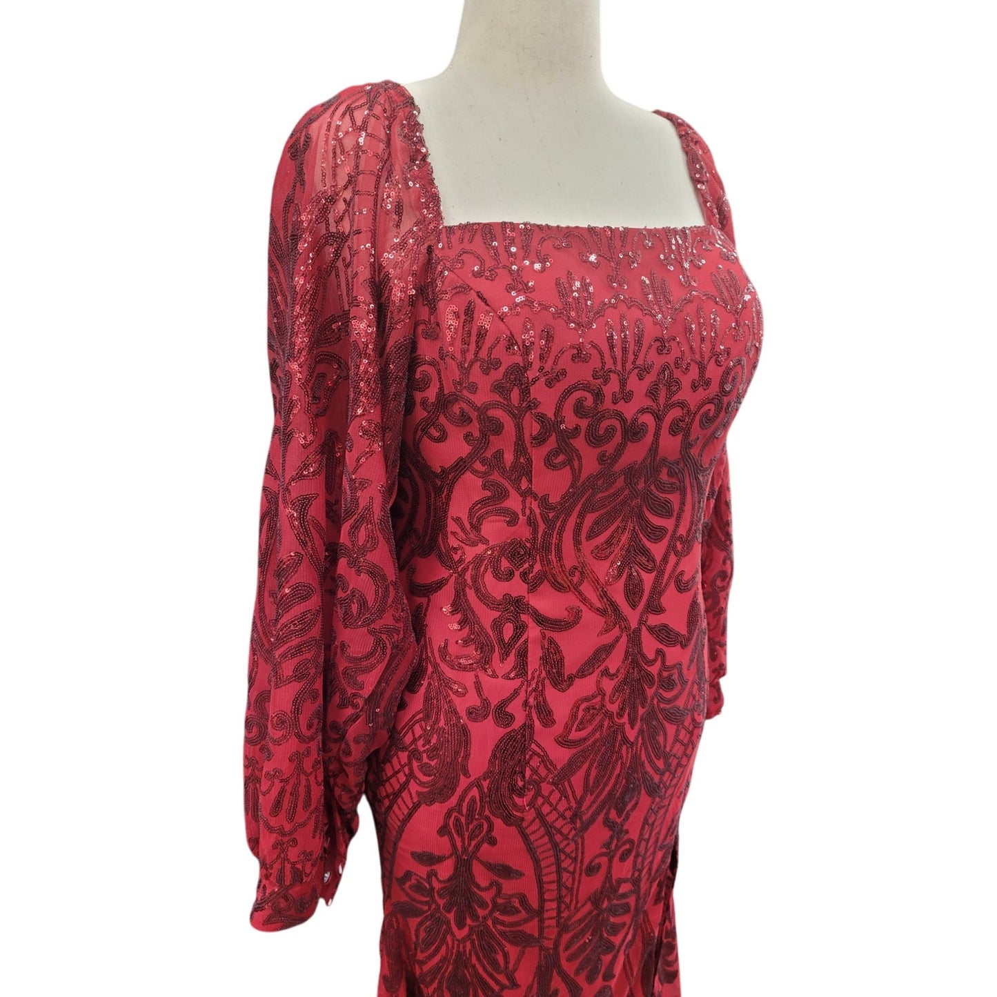 Long Sleeved Patterned Sequin Gown
