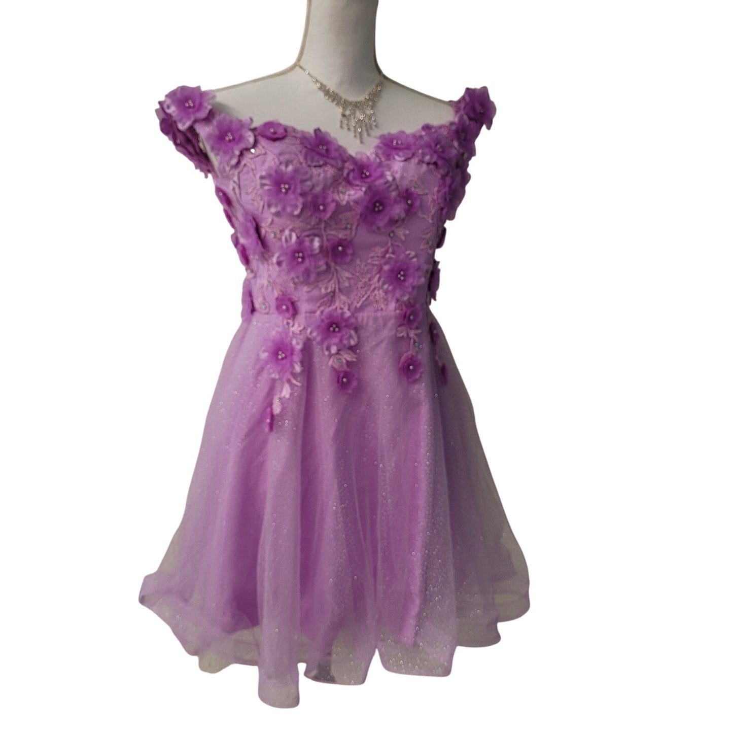 Women's Lilac Short Flower Off Shoulder Dress