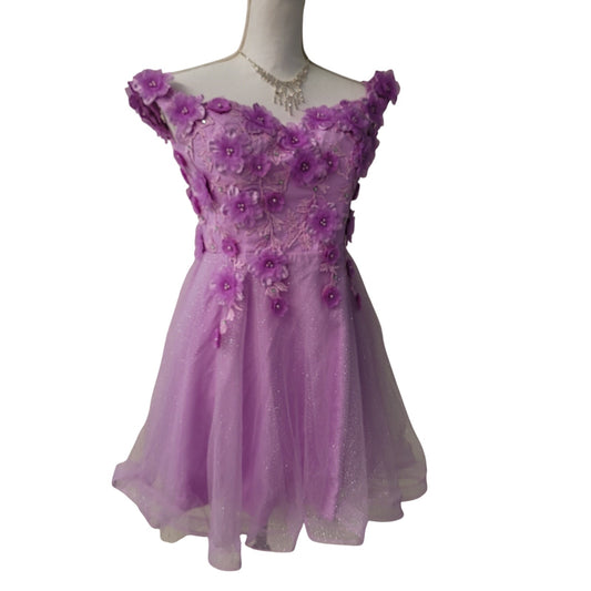 Women's Lilac Short Flower Off Shoulder Dress