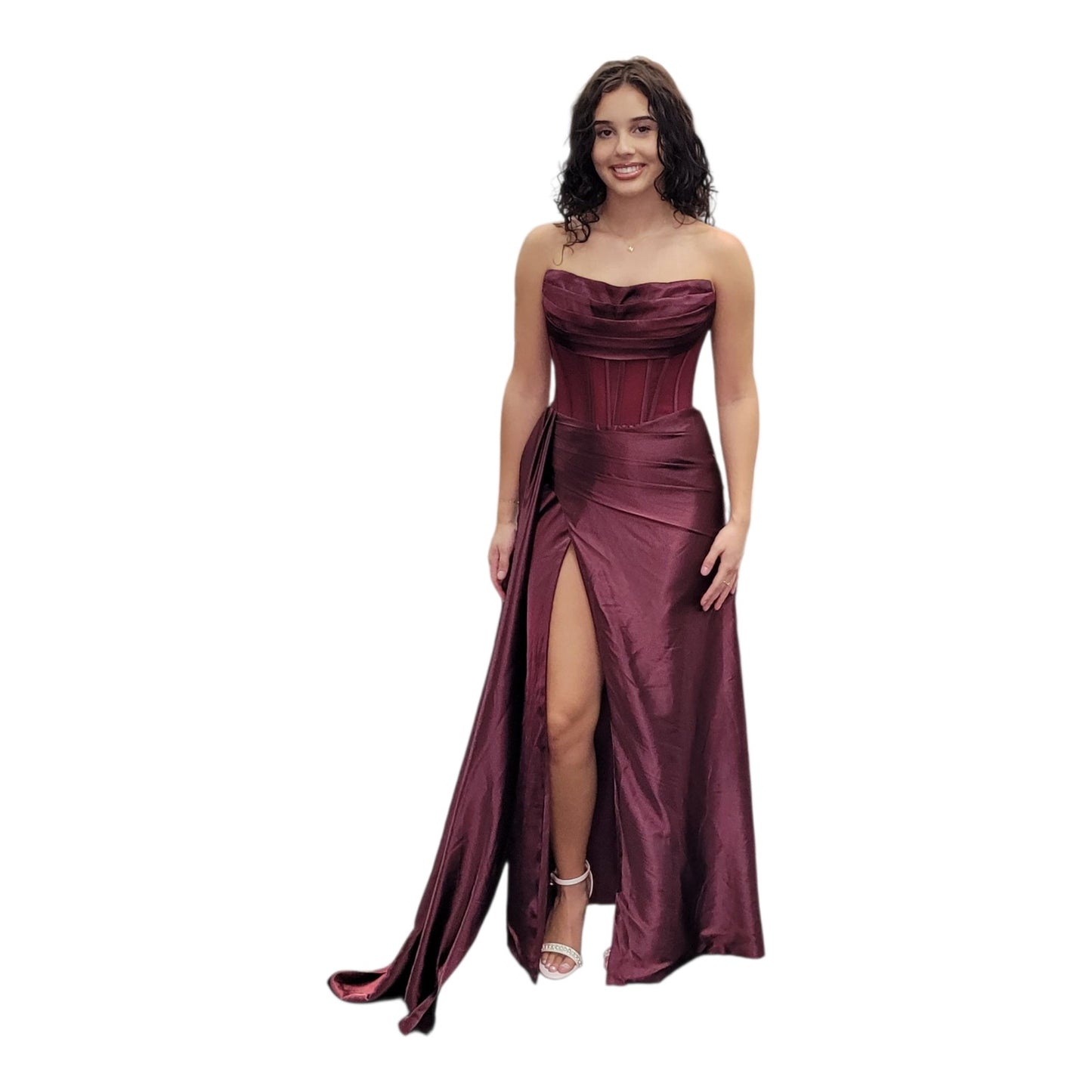 Strapless Silky Gown Burgundy Size 6 Medium