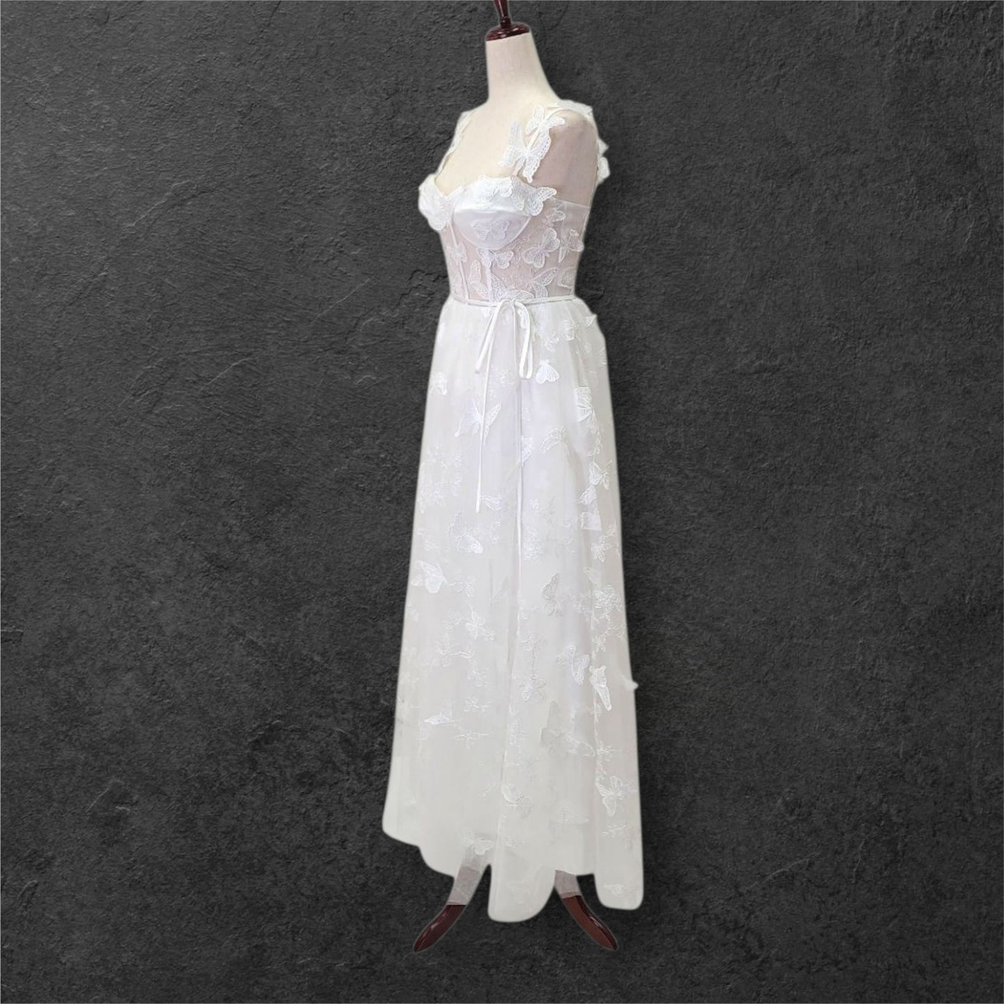Butterfly Wedding Dress with Sheer Bodice and Corset Back