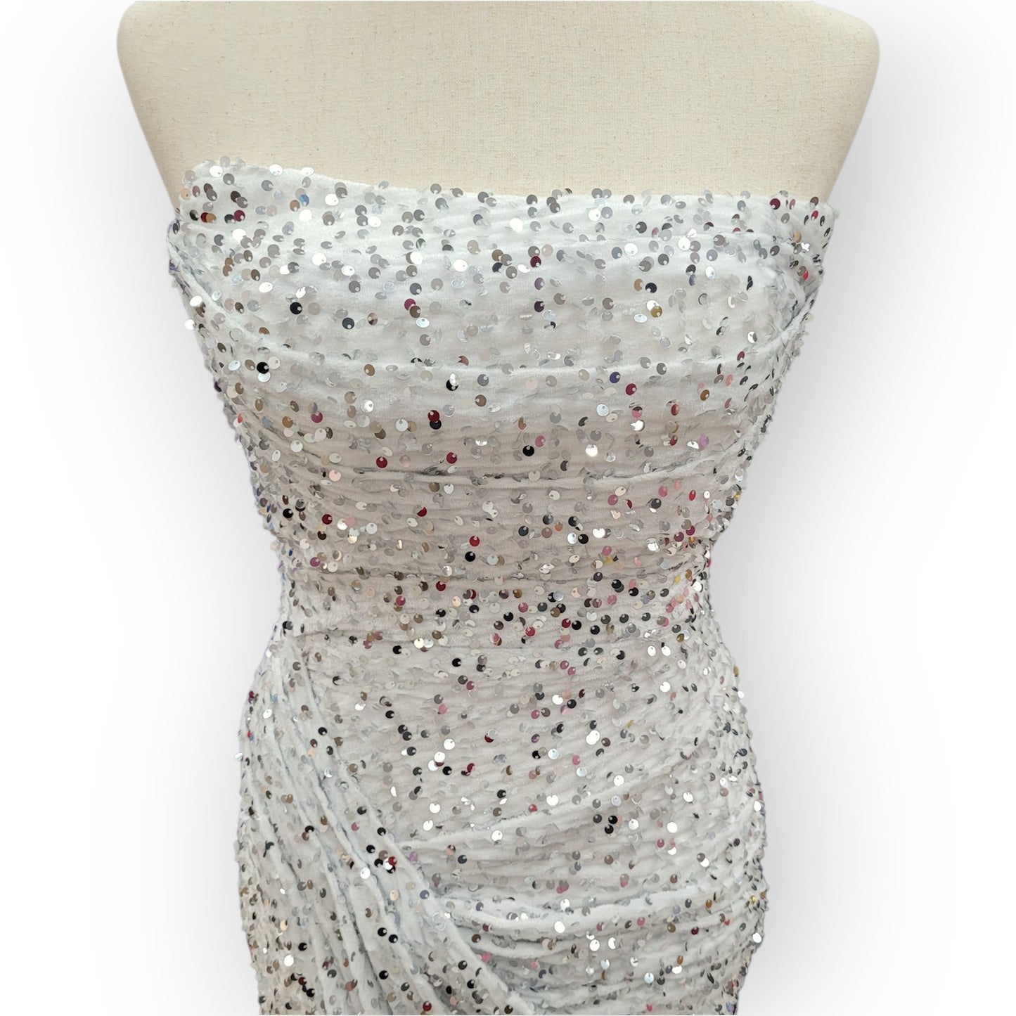 Strapless Sequin Gown with Leg Slit and Corset Back