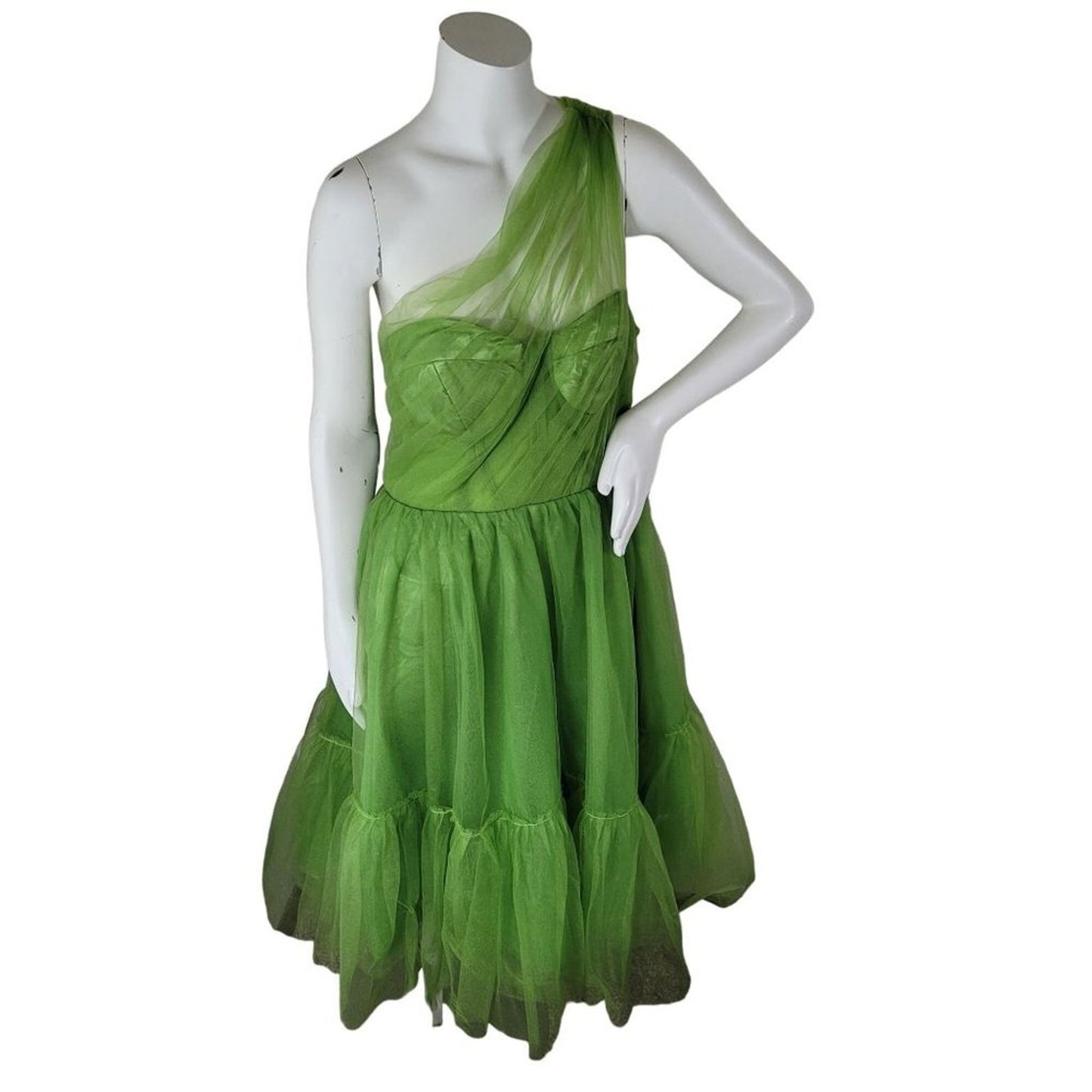 Green Formal Dress Short One Shoulder Size 16