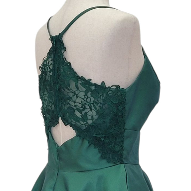 Emerald Green Cocktail Dress with Lace Back and Cutout