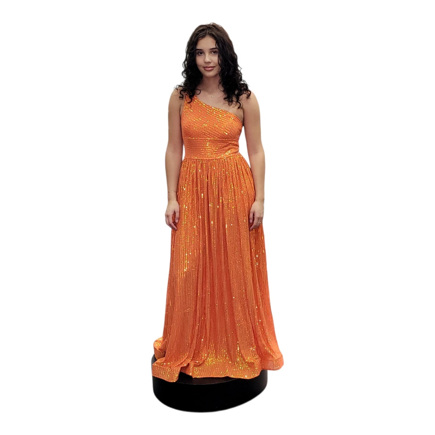 Fun Tangerine Orange One Shoulder Sequin Gown