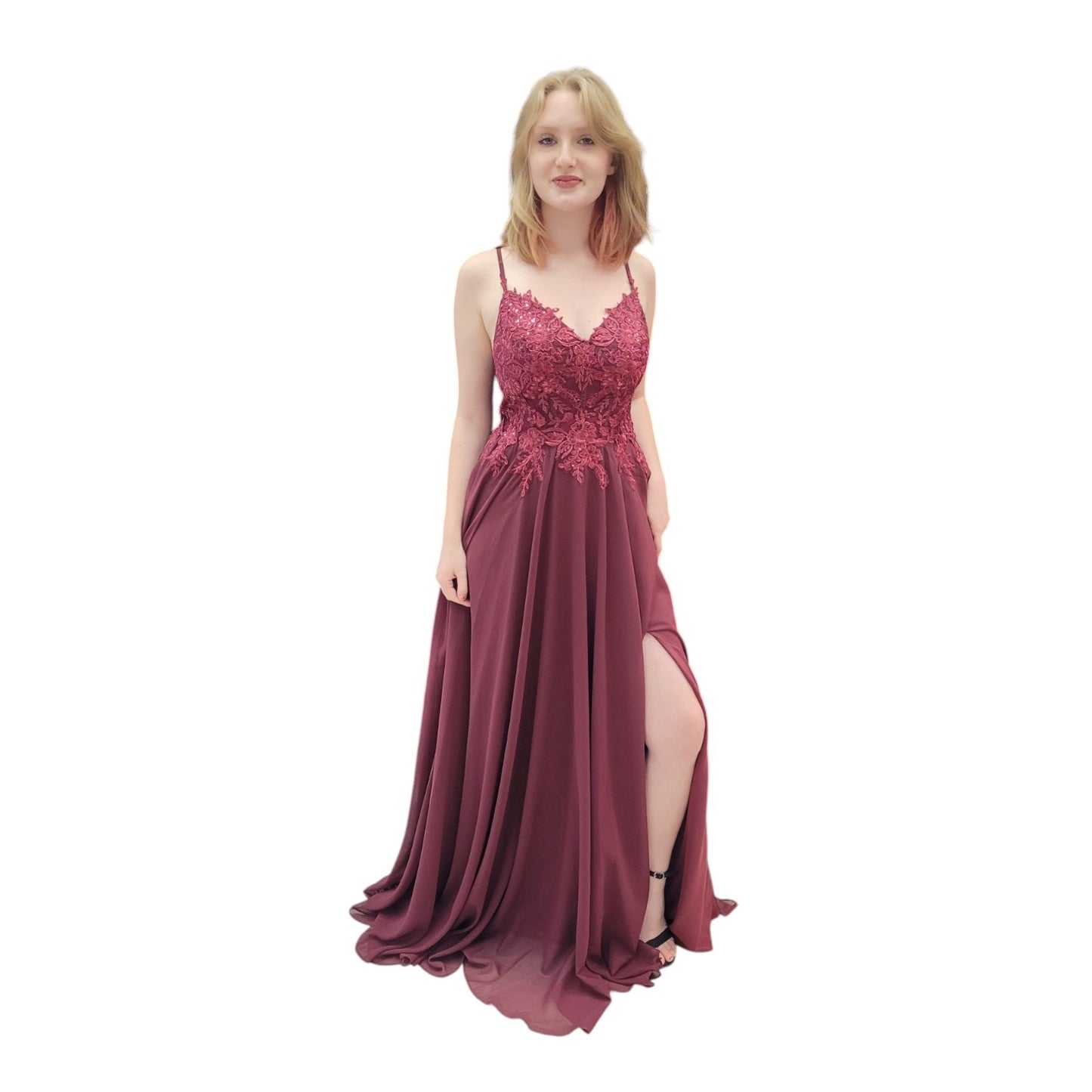Chiffon Formal Gown with Detailed Bodice and V Neckline