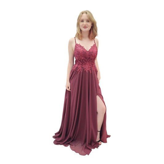 Chiffon Formal Gown with Detailed Bodice and V Neckline