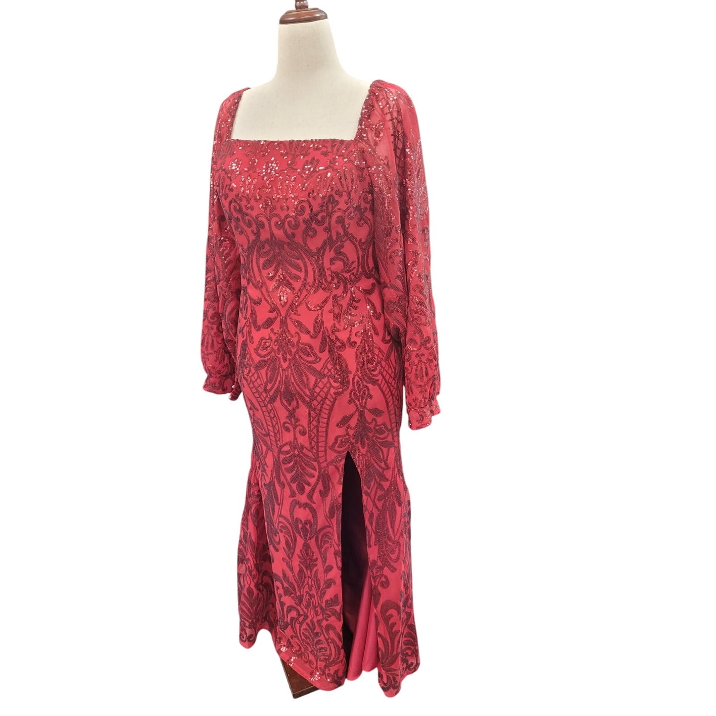 Long Sleeved Patterned Sequin Gown