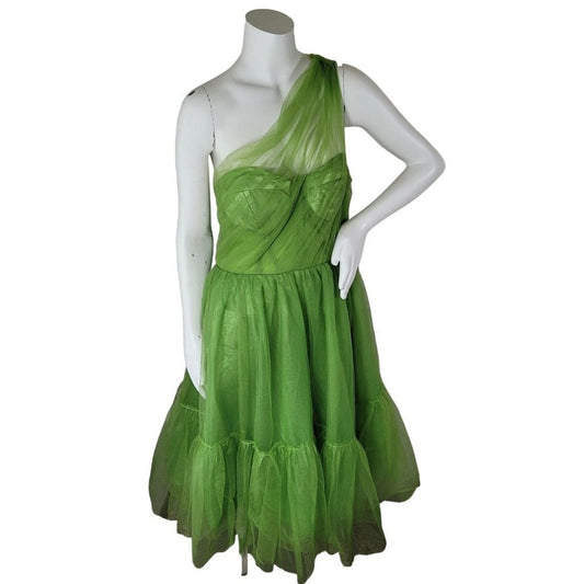 Green Formal Dress Short One Shoulder Size 16