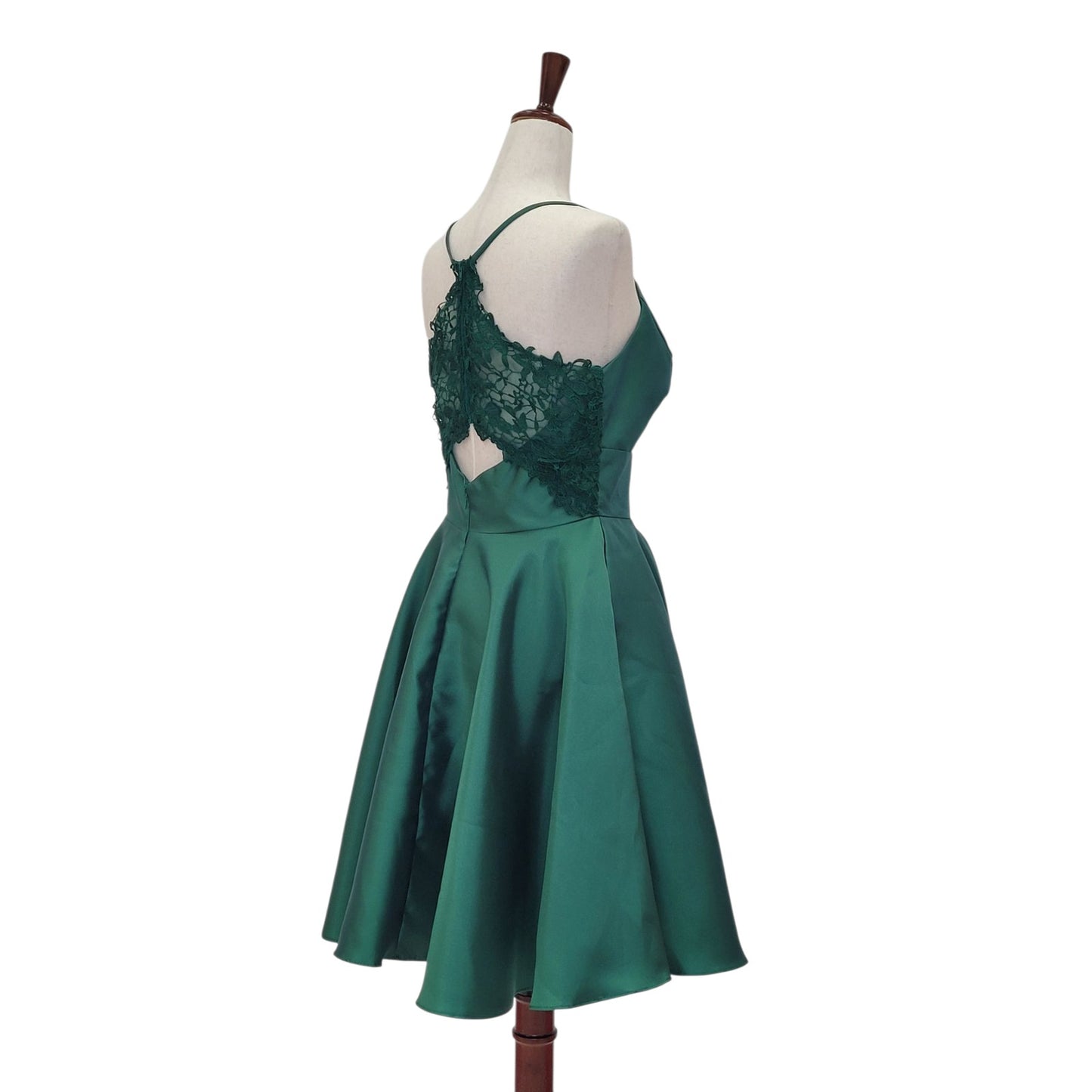 Emerald Green Cocktail Dress with Lace Back and Cutout