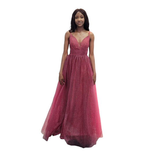 Burgundy Tulle Sparkle Gown with Corset Back