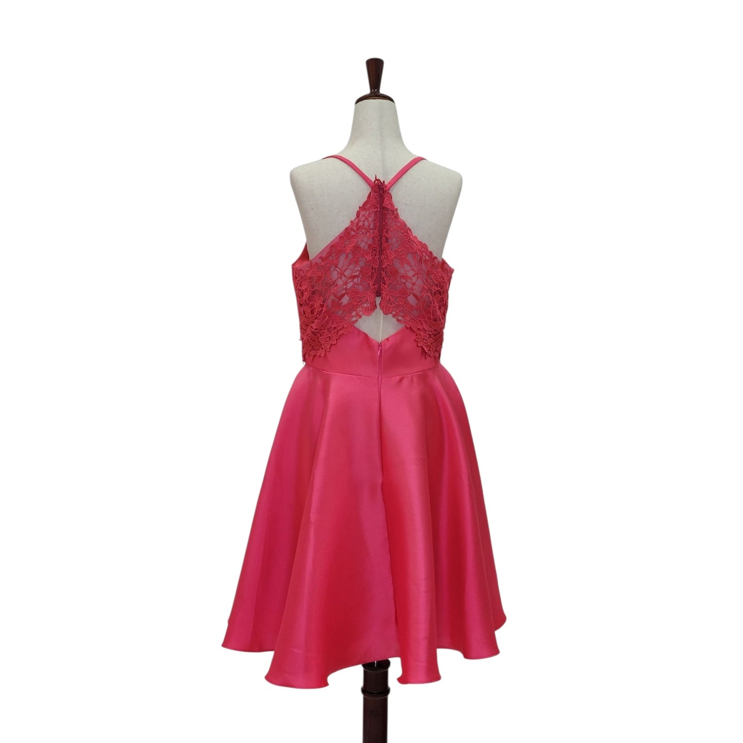 Women's Hot Pink Cocktail Dress with Lace Back and Cutout