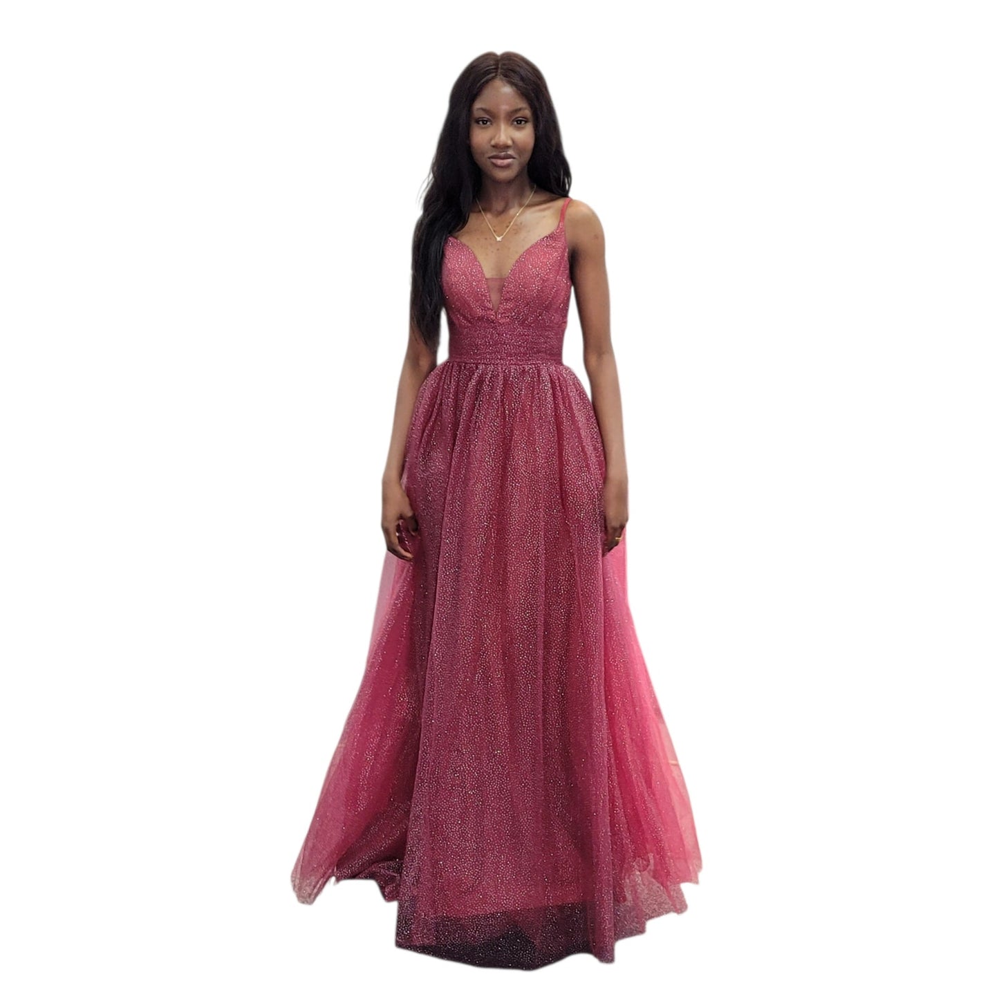 Burgundy Tulle Sparkle Gown with Corset Back