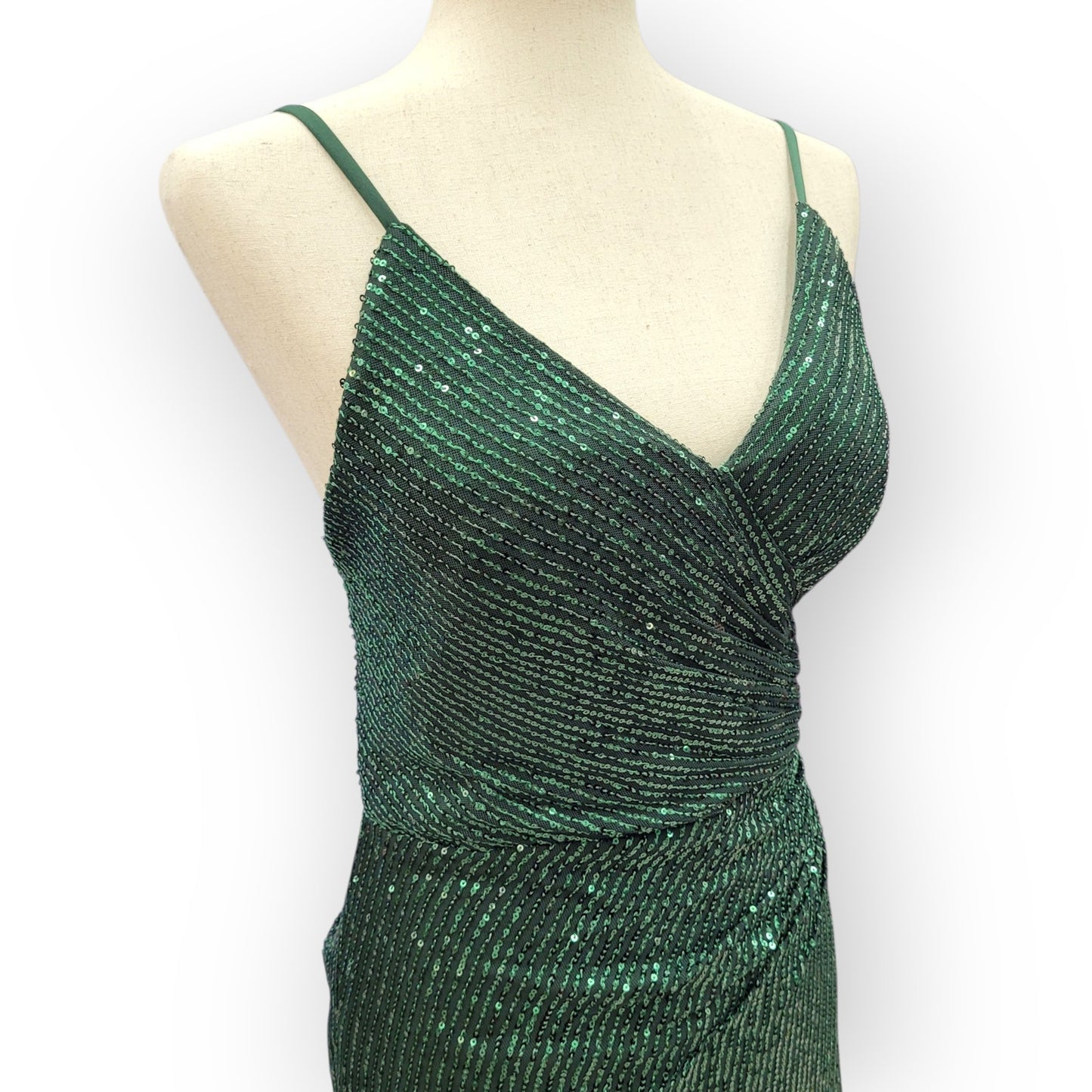 Strappy Evergreen Sequin Gown with Corset Back
