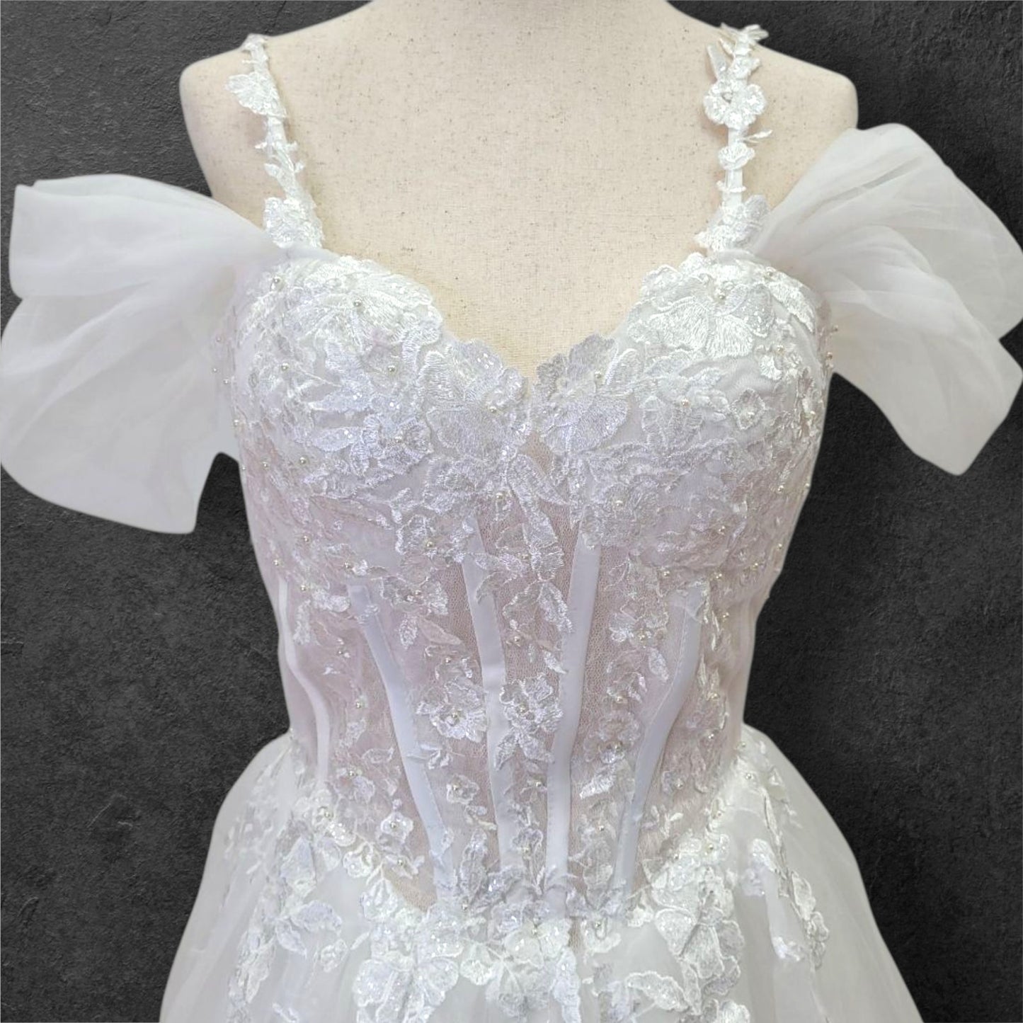Tulle Off-Shoulder Ballgown Wedding Dress with Corset Boning