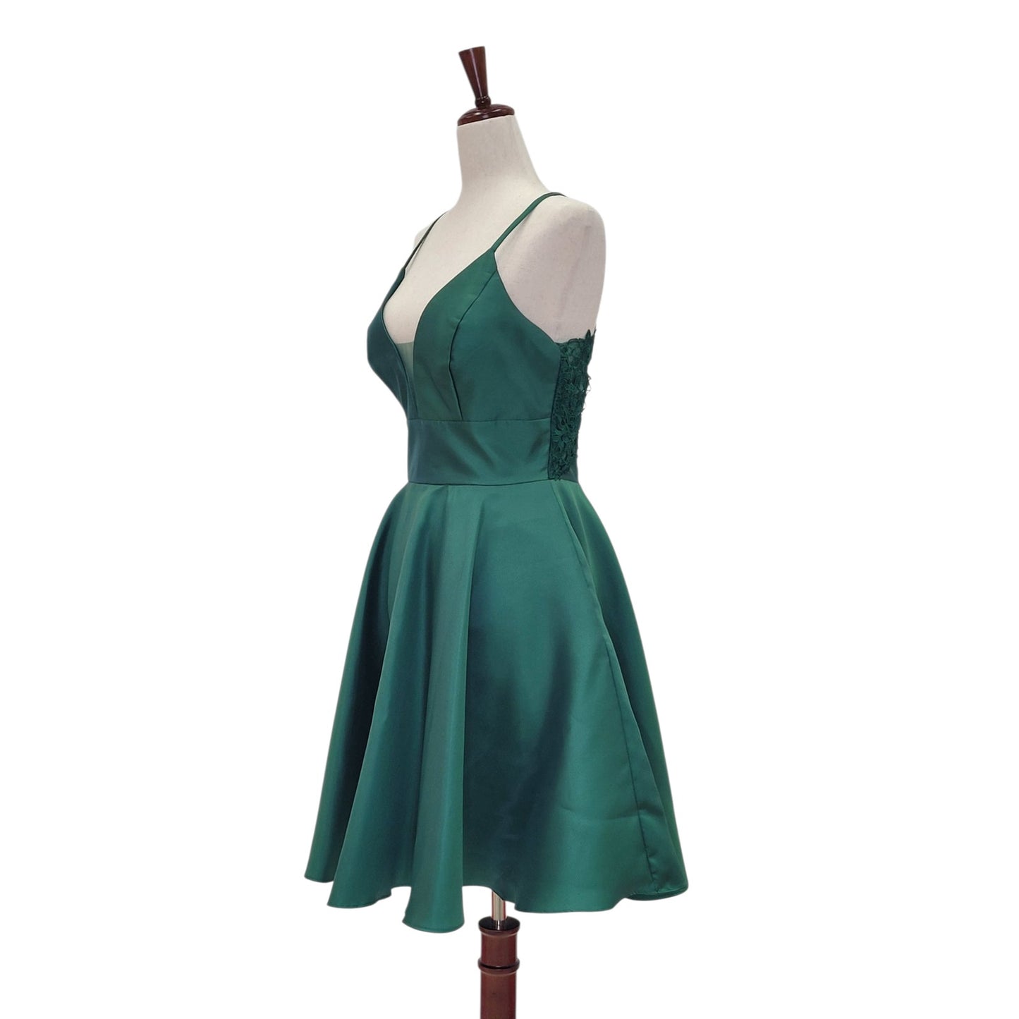 Emerald Green Cocktail Dress with Lace Back and Cutout