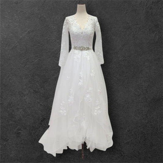 Ballgown with Silver Jeweled Belt and Floral Appliques