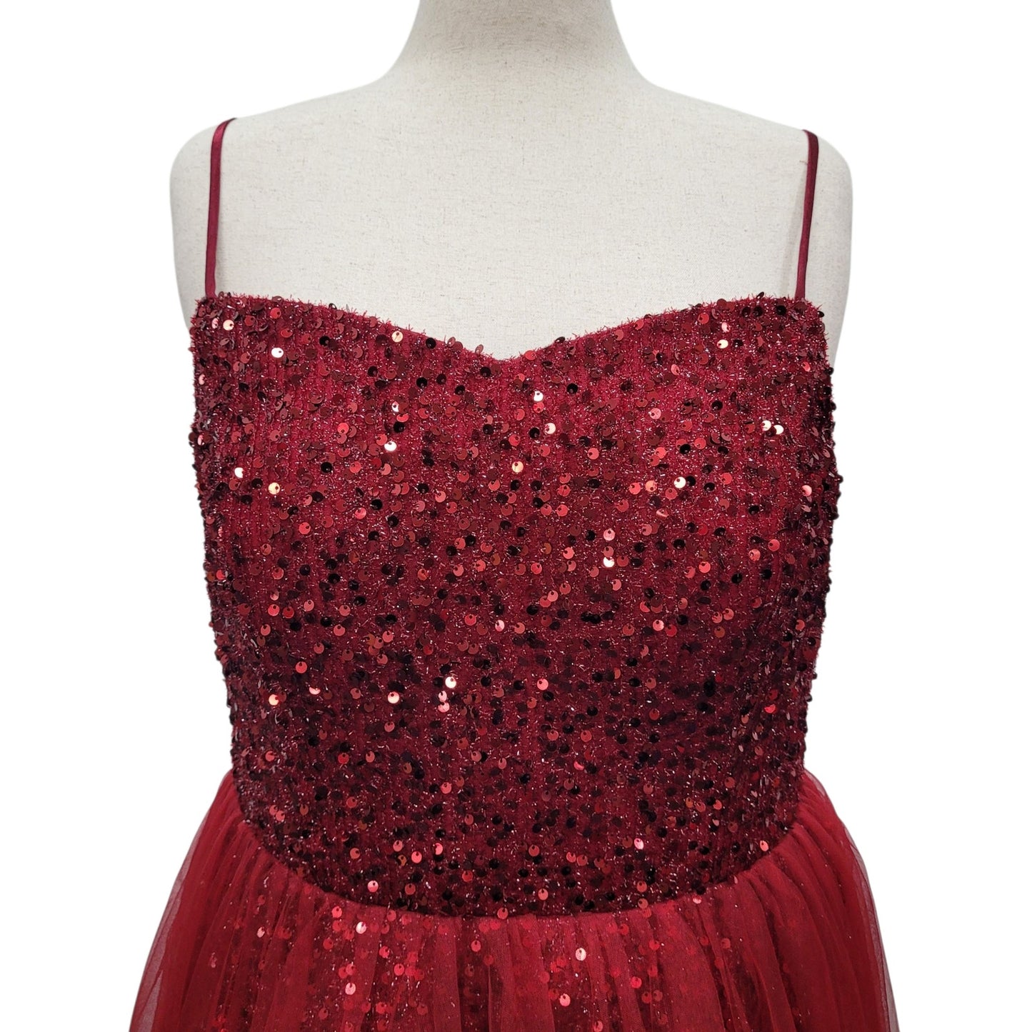Red Short Cocktail Dress Sequin Top Tulle Skirt Size 18 XL