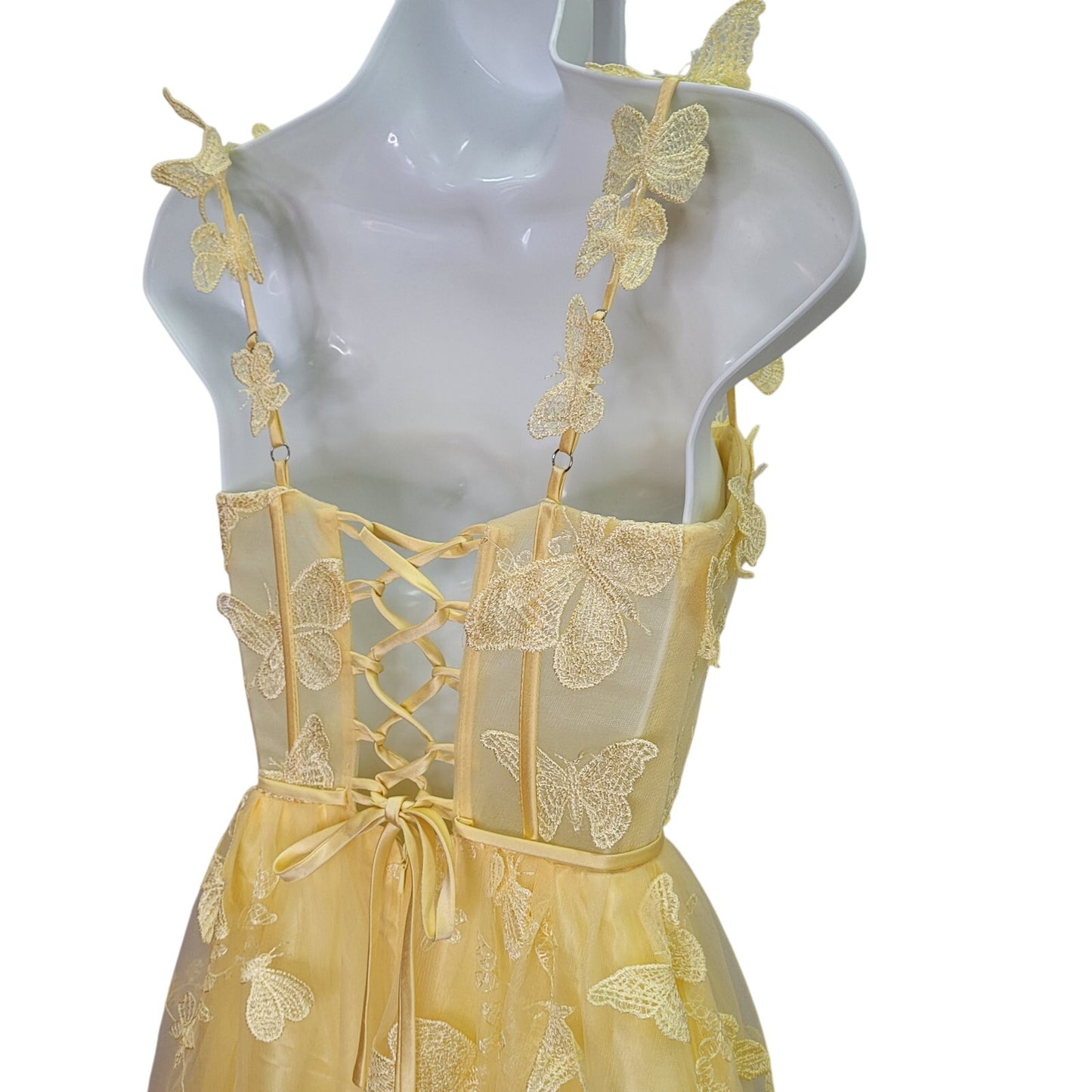 Women's Yellow Butterfly Dress with Corset Back
